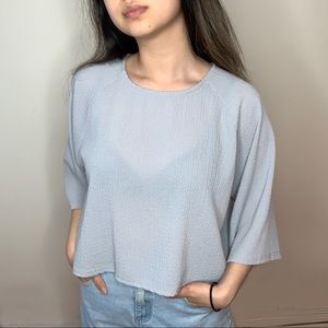 purple/lavender textured flowy 3/4 sleeve crop top
